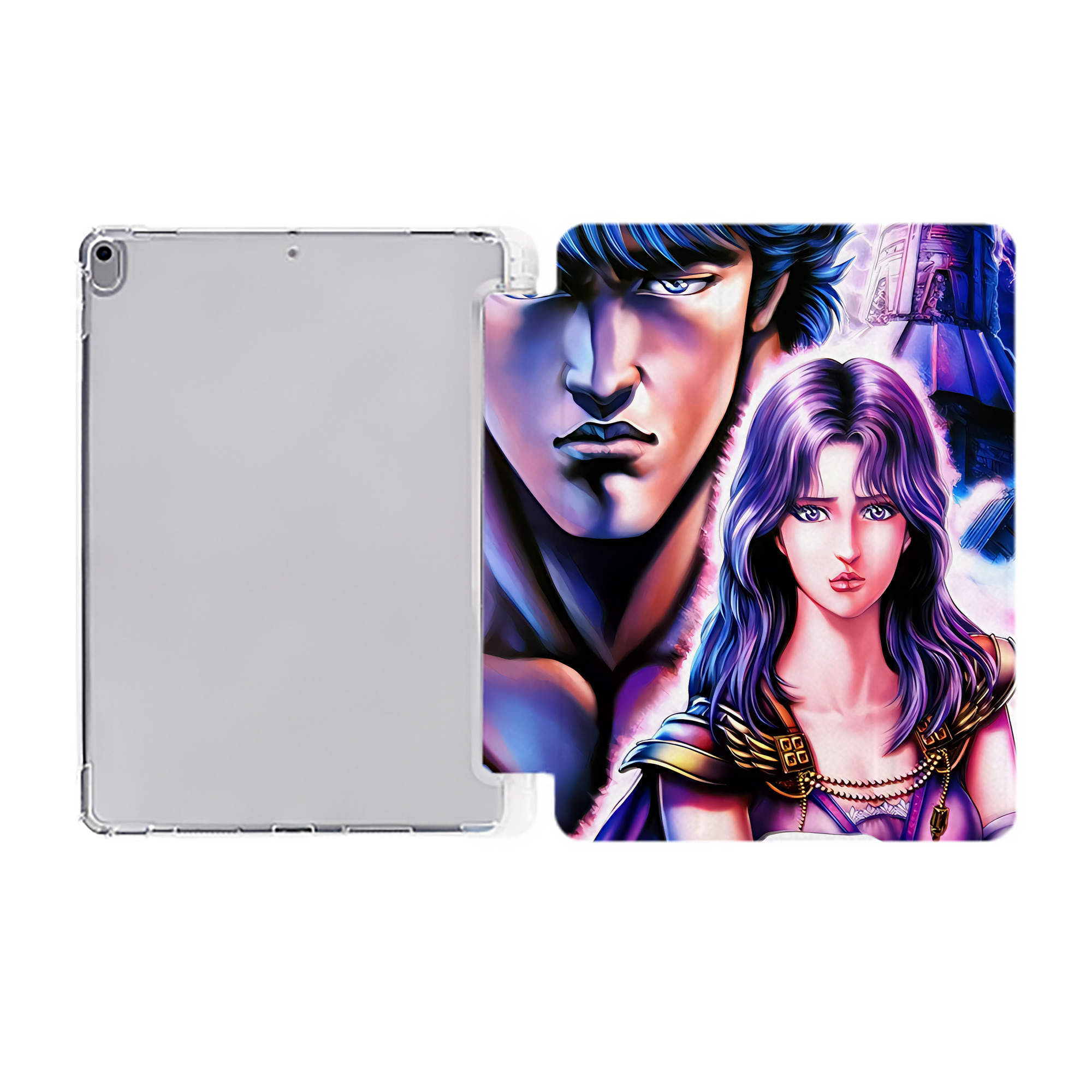 （画像用） 北斗の拳 Fist of the North Star IPad ケース ペン収納付き 三つ折りスタンド PUレザー×シリコン 対応機種9.5/10.5/10.9インチ